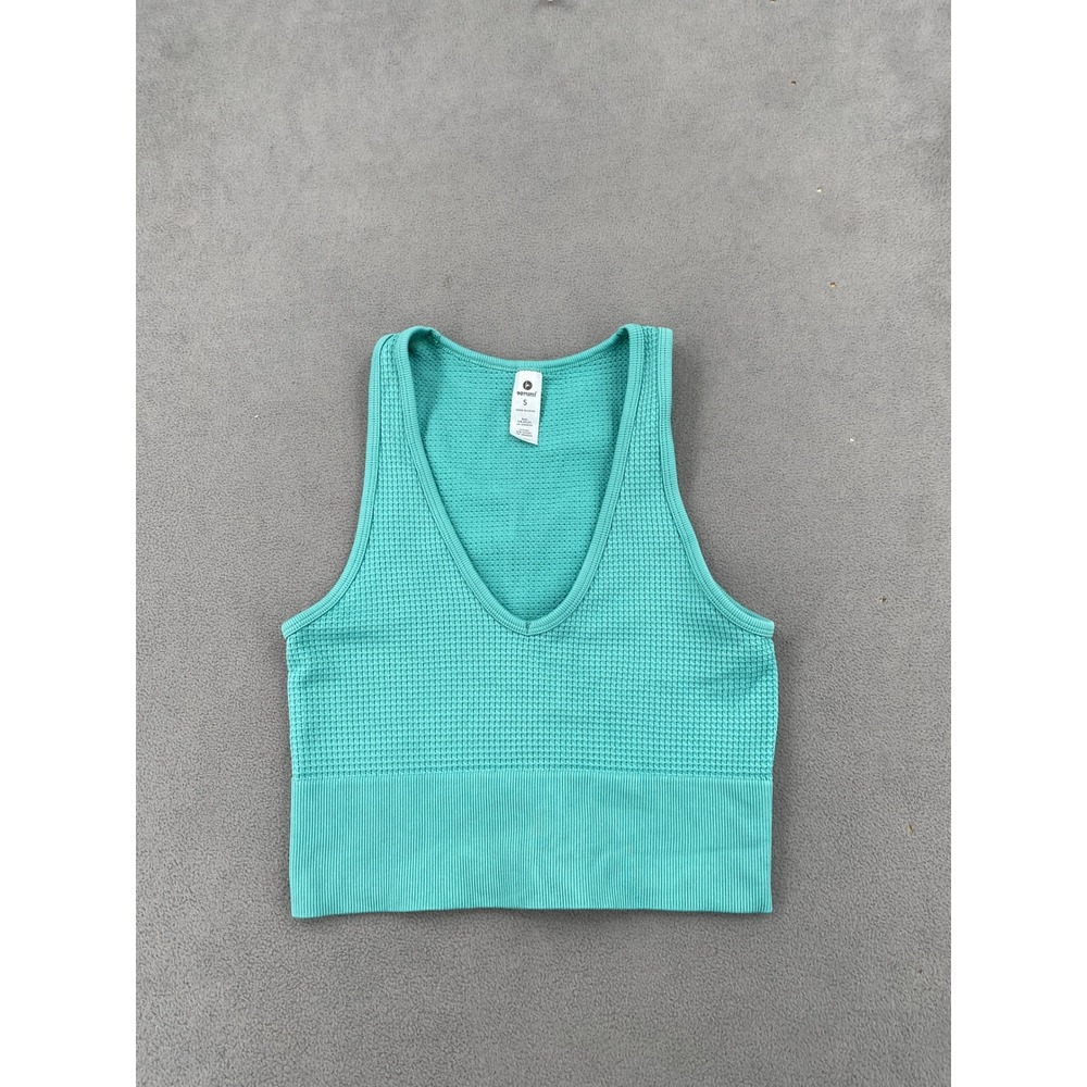 90 Degree by Reflex Womens Seamless Waffle Knit Crop Tank Top Turquoise Small